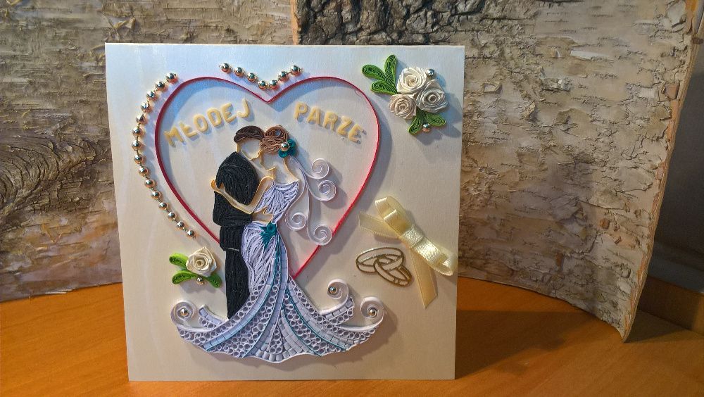 Kartki Ślubne, ręcznie robione, quilling