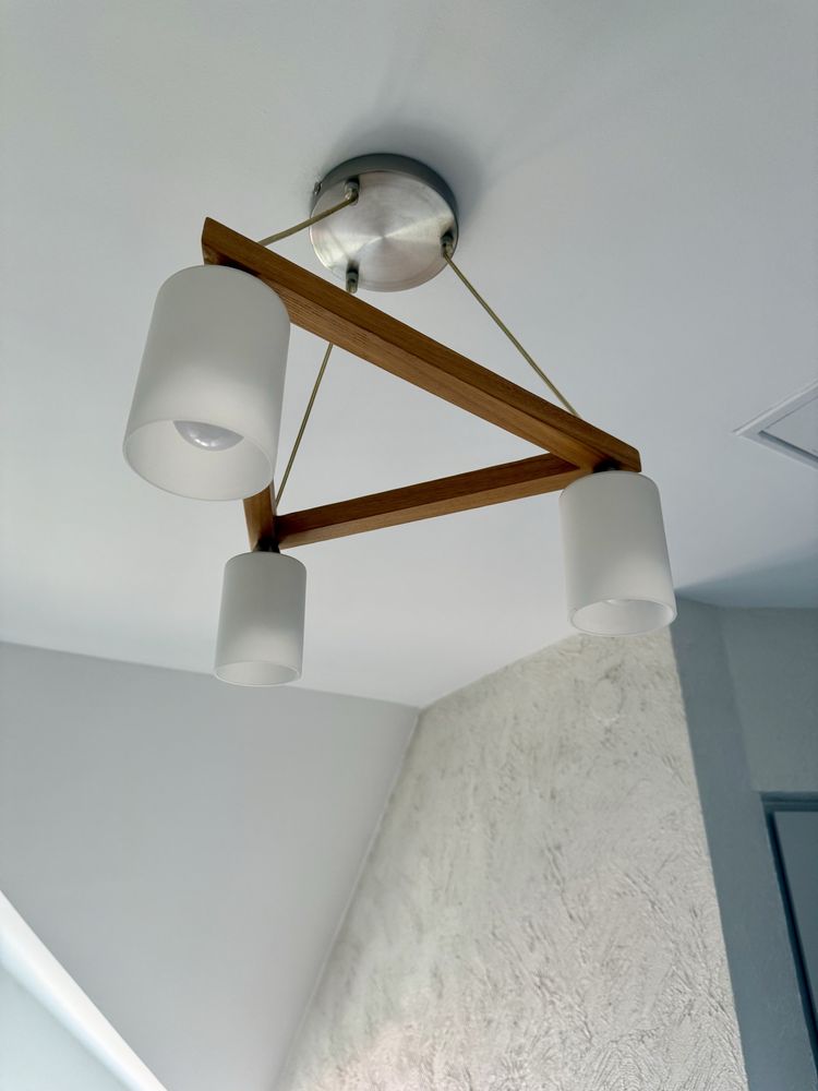 Lampa wisząca żyrandol 3xE14 nowoczesny loft drewniany biały srebrny
