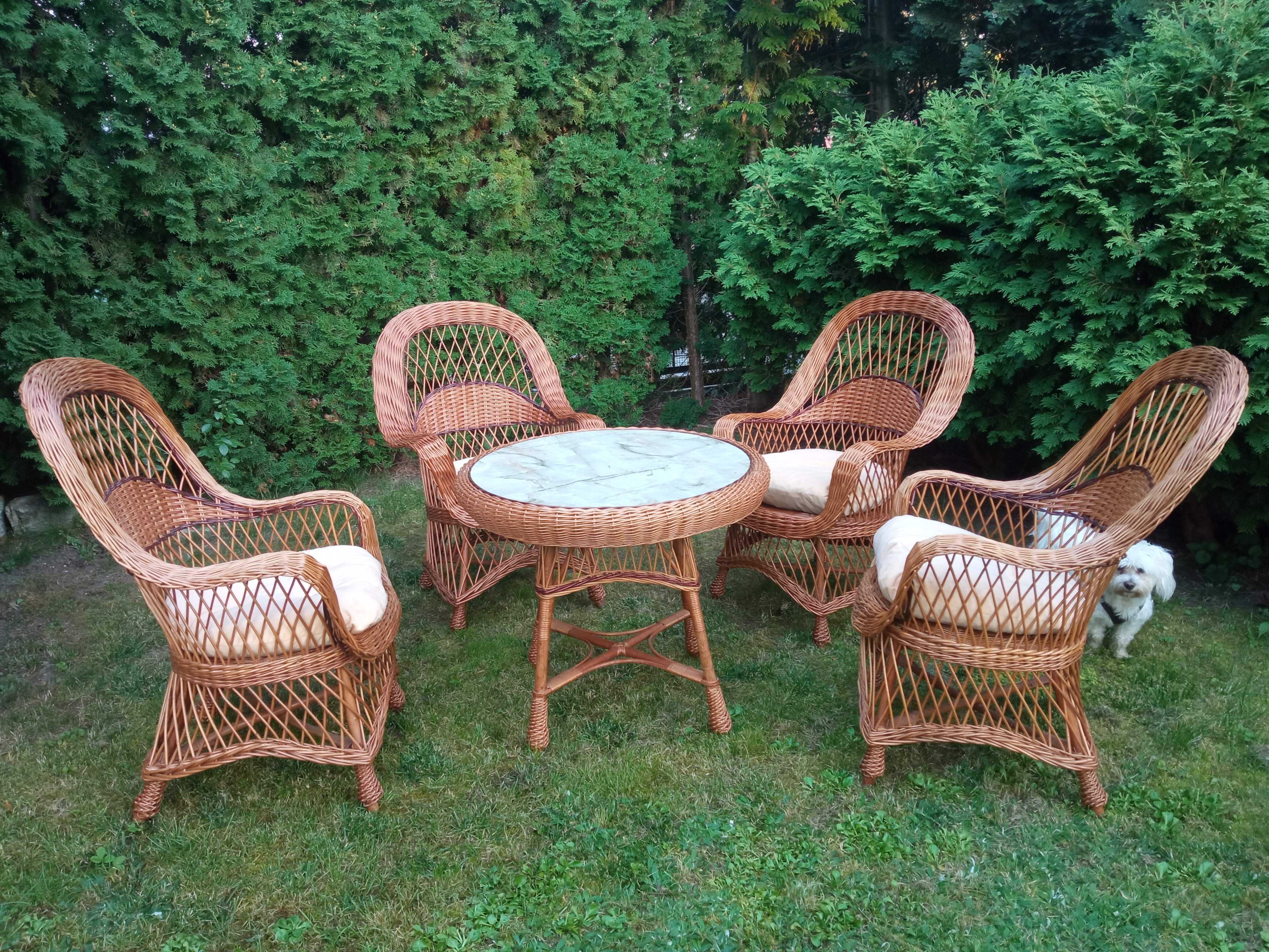 Zestaw mebli rattanowych rattan naturalny 4 fotele rattanowe i stolik