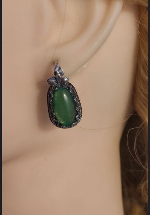 Серьги серебряные жадеит советские