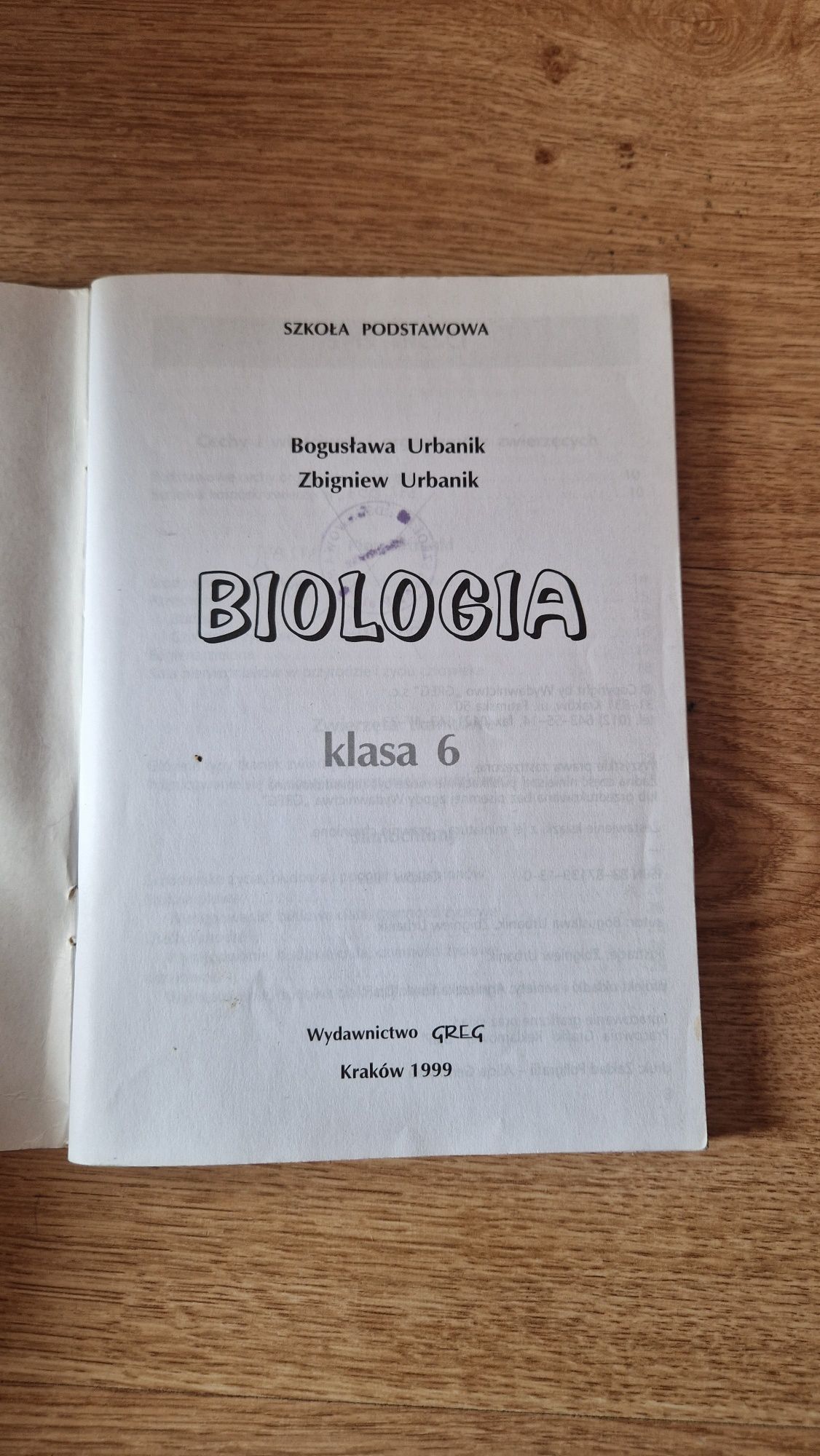 Biologia klasa 6 szkoła podstawowa Bogusława Urbanik Zbigniew Urbanik