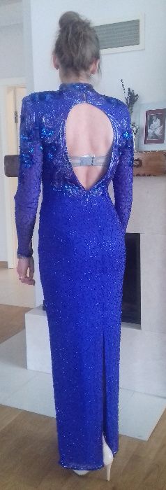 sukienka suknia niepowtarzalna wesele cekiny chabrowa niebieska