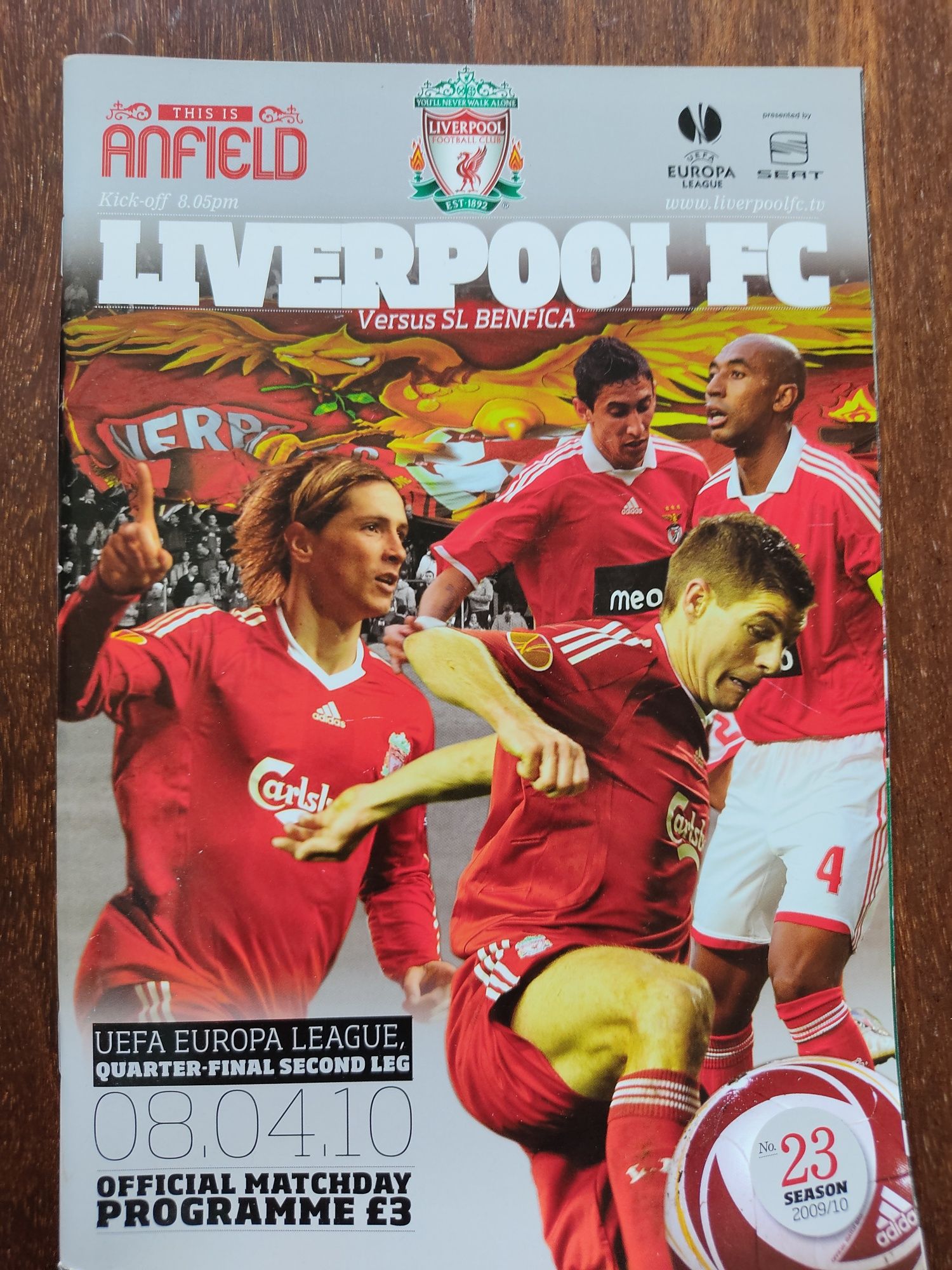 Programa de jogo Liverpool Benfica 2009/10 Champions league