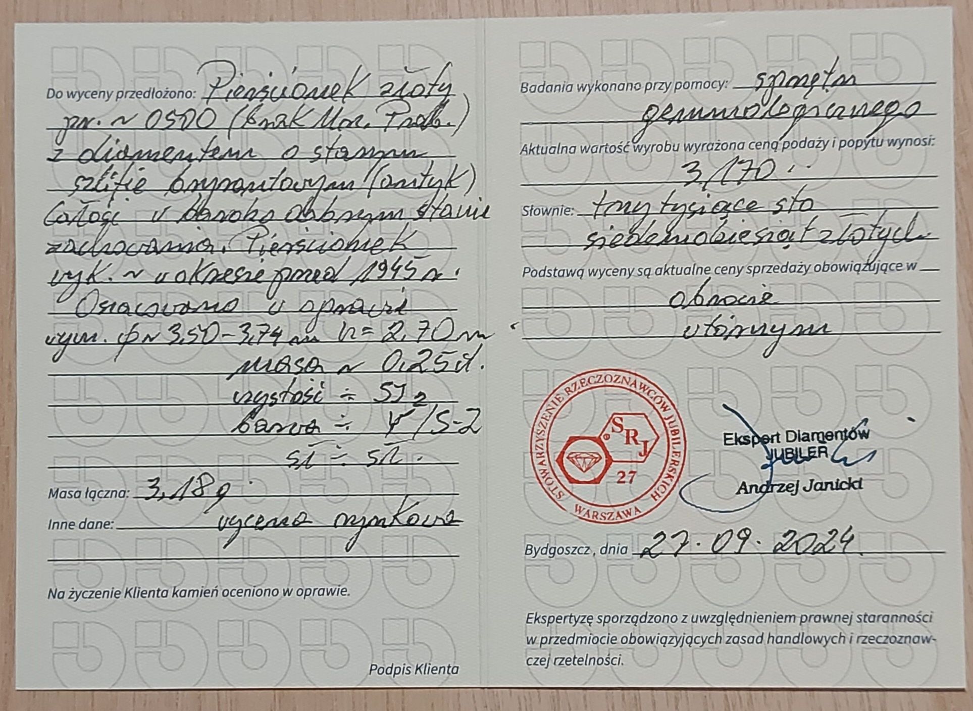 Złoty pierścionek z brylantem 0.25 ct. R14