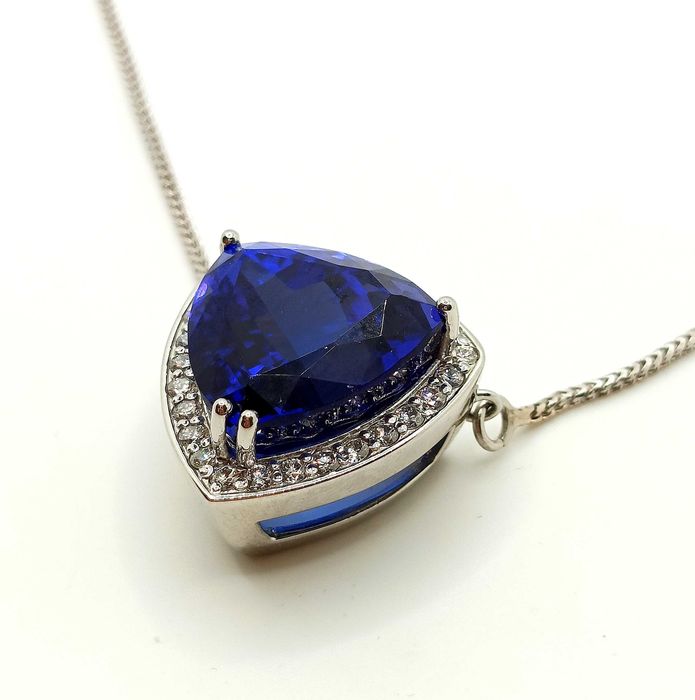 Złoty naszyjnik  Tanzanit i diamenty 27szt 0,755ct Pr.750 20,2gr