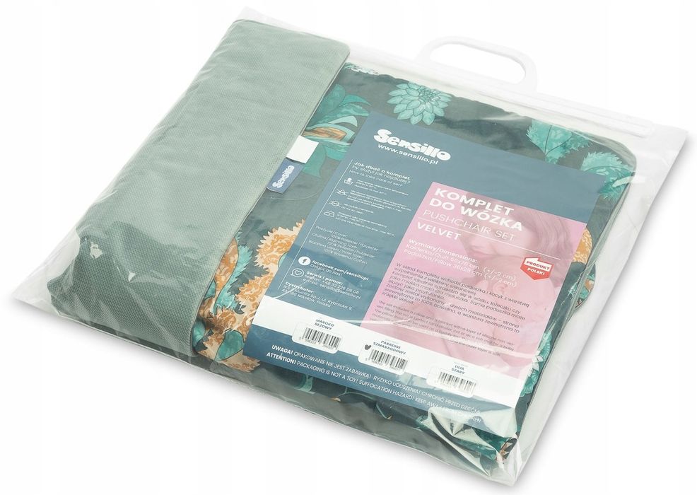 Sensillo Komplet Do Wózka Łóżeczka Velvet Paradise Szmaragdowy