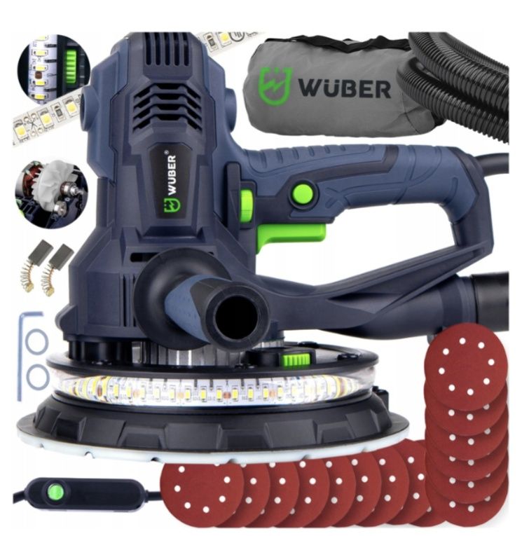 Szlifierka do gładzi Wuber 1400W z pojemnikiem i silną taśmą led