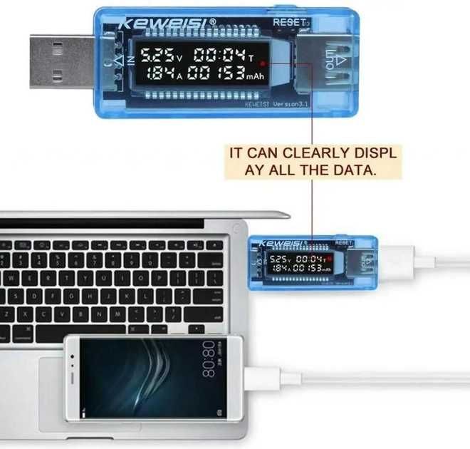 USB Тестер Keweisi KWS-V20 измеритель емкости аккум, тока, напряжения