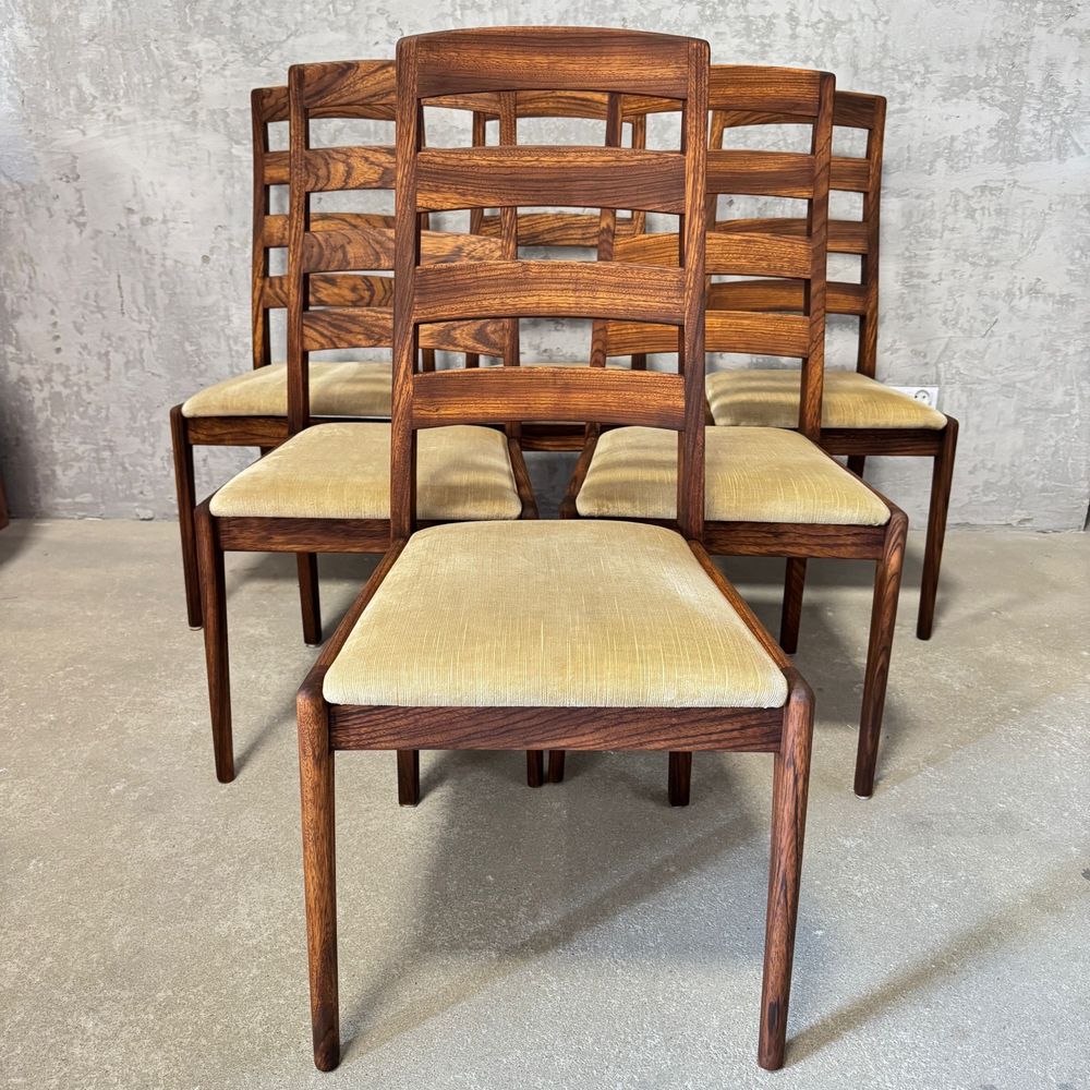 Komplet stół + 6 krzeseł z drewna palisander | Rozkładany stół vintage