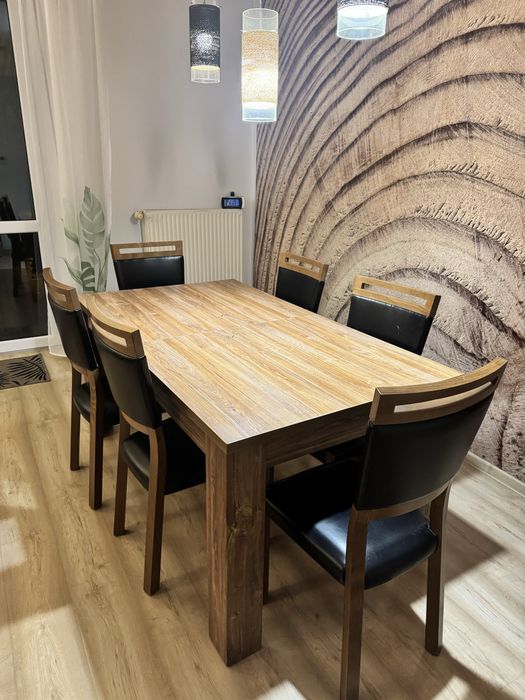 Stol i krzesla drewniane 160x90 rozkladany do 240x90