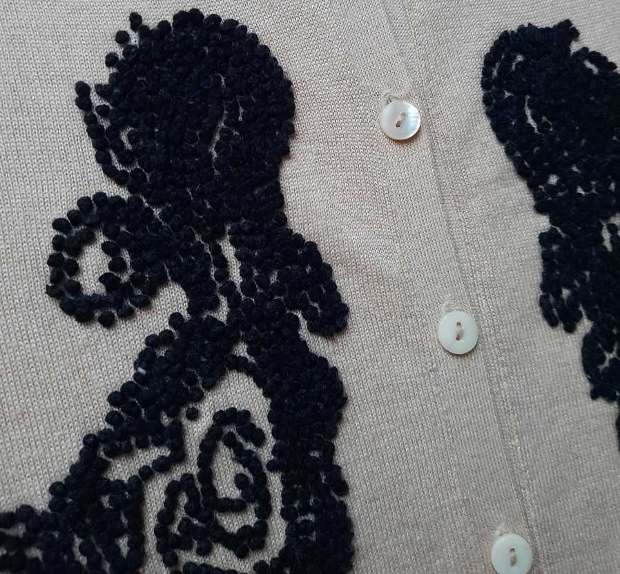 Pabia Jedwab Kaszmir beż czarny print sweter kardigan bluzka S