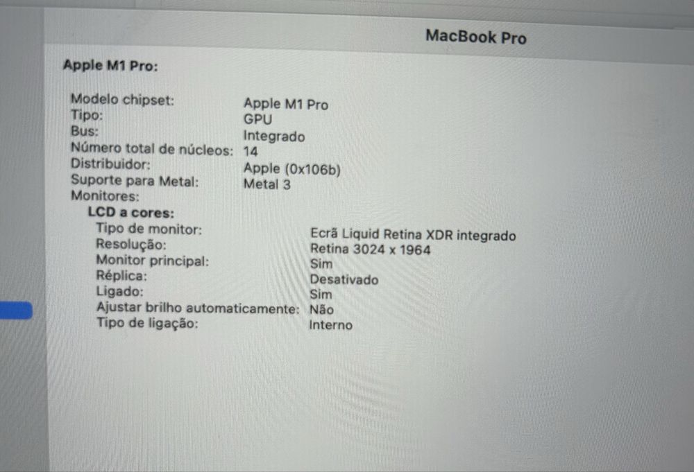Macbook M1 Pro 14” 2021 16gb 512GB