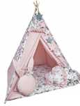 Namiot brudny róż/ wzór z kwiatami / VITKAME (wigwam, tipi, domek)