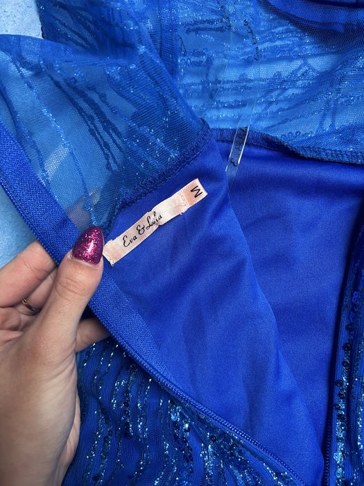 Sukienka maxi długa zdobiona niebieska cekiny brokat s m syrenka butik