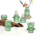 Szklane świeczniki zielone boho tealight dwustronne 3 sztuki