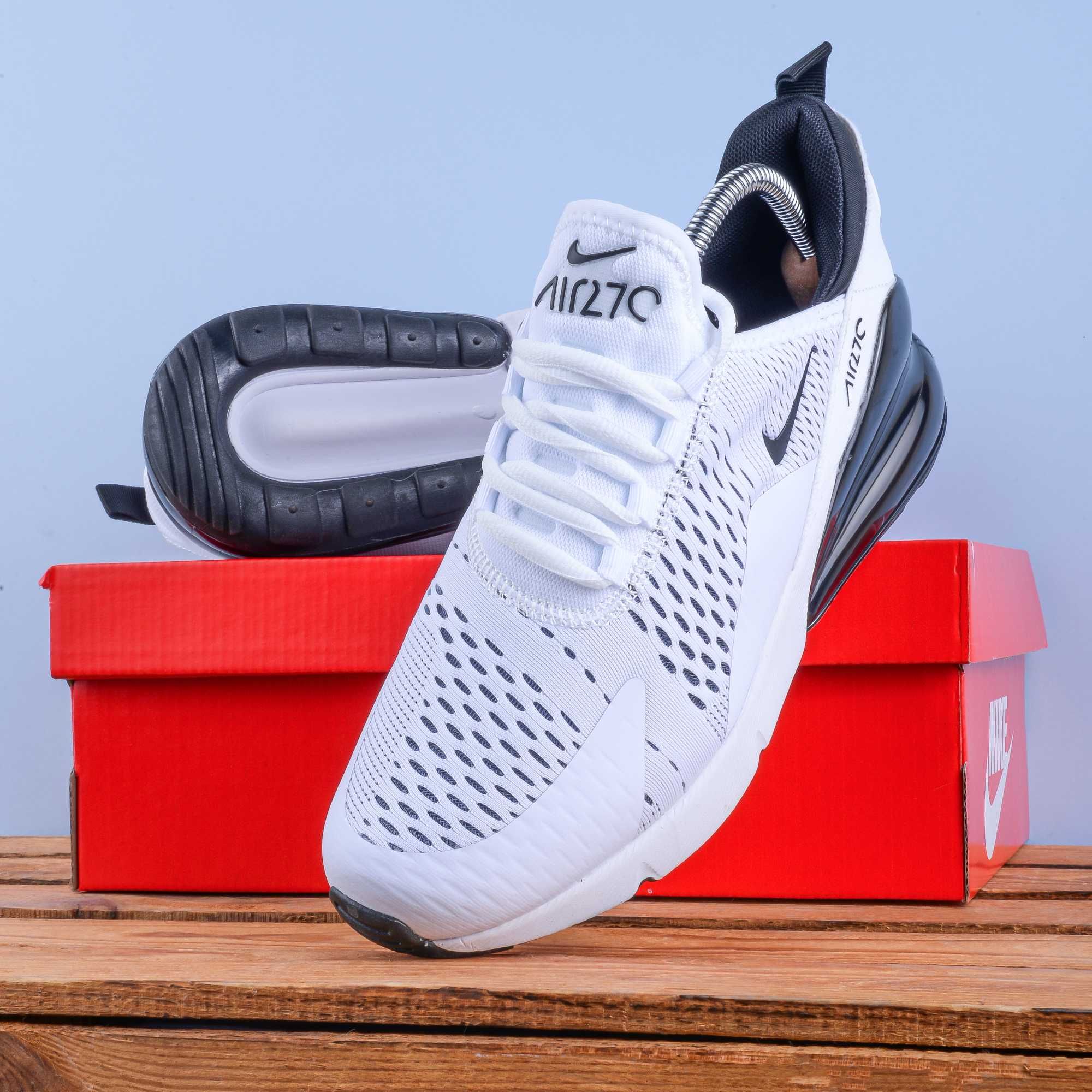 (1948) Чоловічі Кросівки Nike Air Max 270 білі з чорною пяткою (41-45)