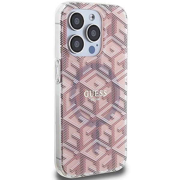 Etui Guess IML GCube MagSafe na iPhone 15 Pro Max - różowe