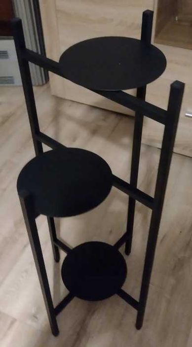 Kwietnik Czarny Mat Metalowy na Kwiaty Stojący 3 Półki