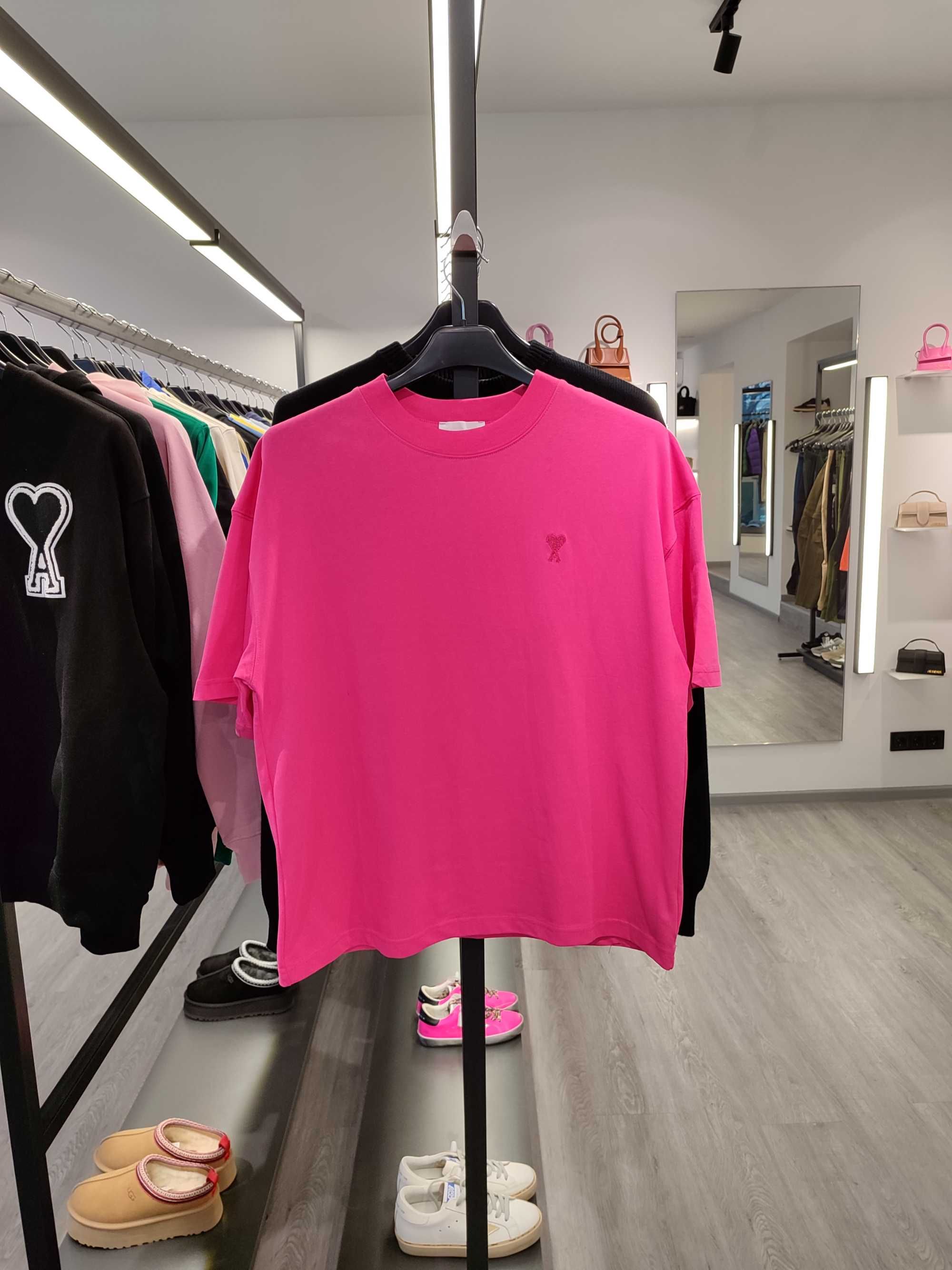 Футболка AMI Paris T-Shirt Tonal Small Ads Pink