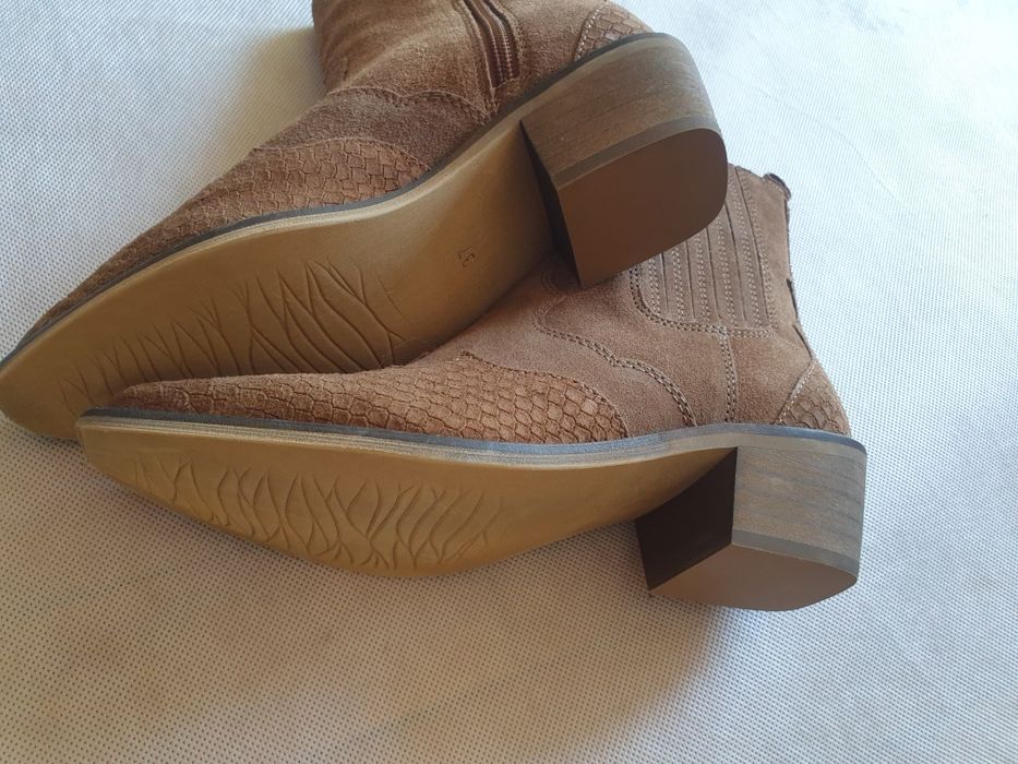 Nowe botki kowbojki 37 skórzane zamszowe PS POELMAN skóra naturalna