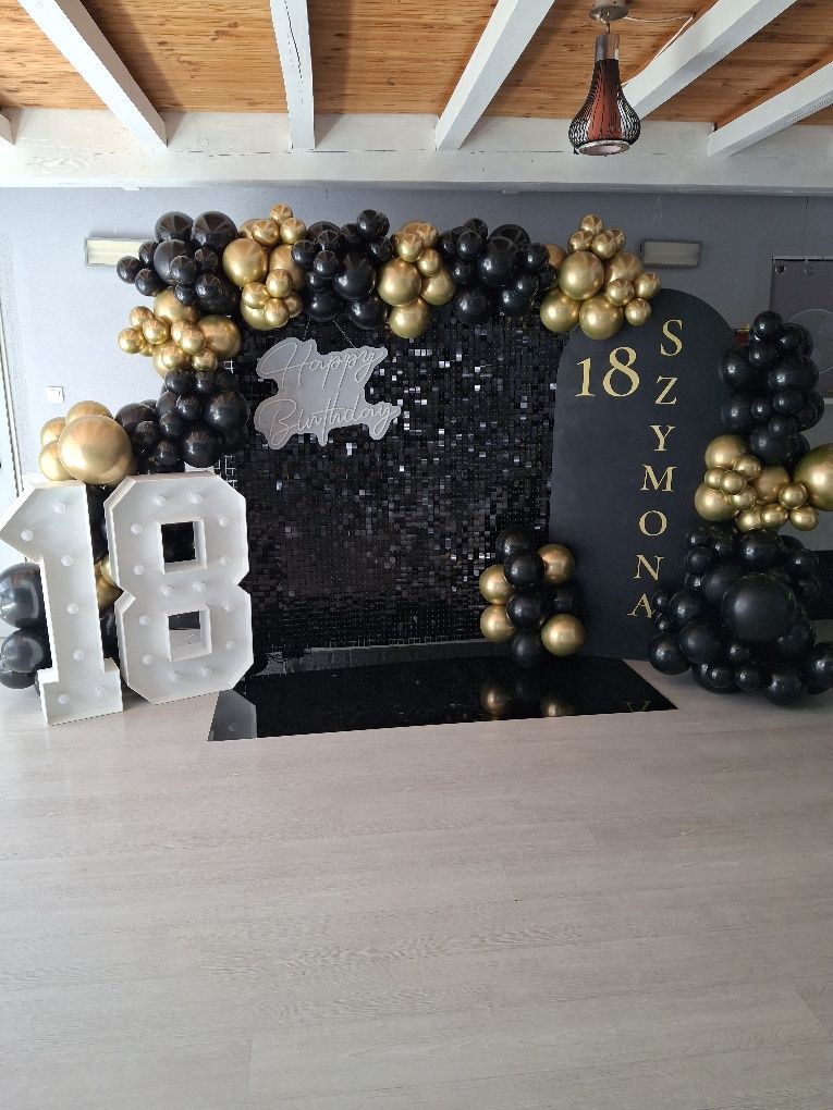 Ścianka do zdjęć dekoracja urodziny wynajem balony girlanda led