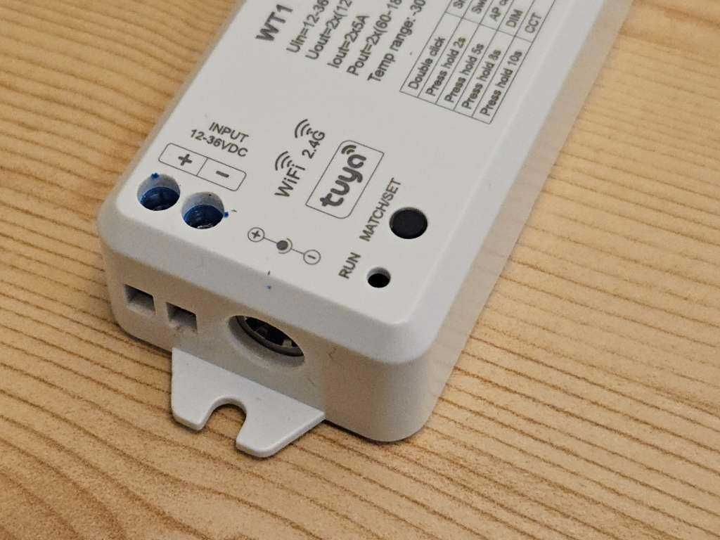 WT1 LED 2 kanałowy kontroler WiFi CCT 12-36V DC 10A Alexa Tuya 2.4GHz