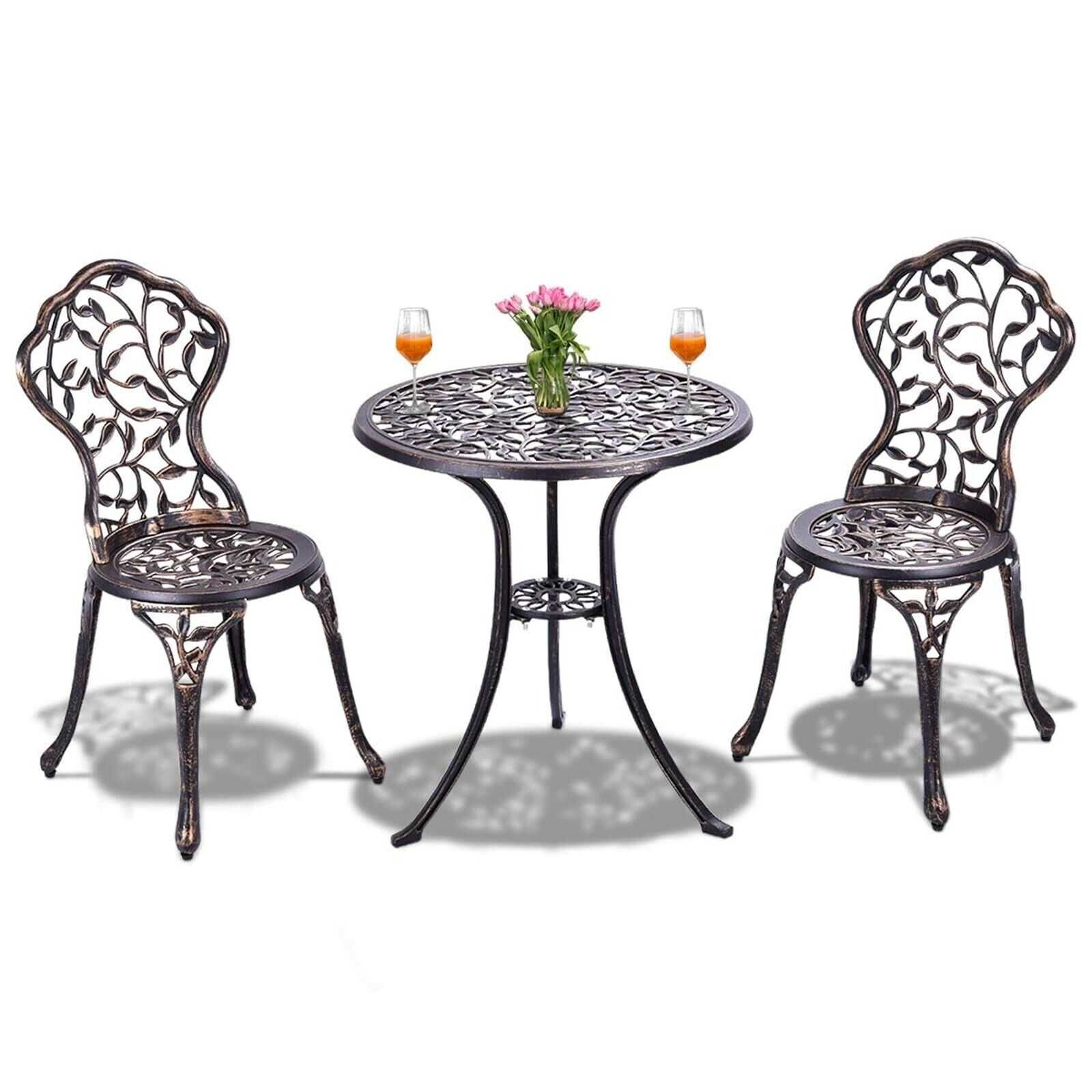 Żeliwny zestaw ogrodowy antyczny brązowy wypoczynkowy stół +2 krzesła