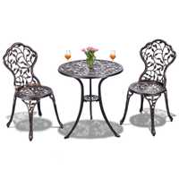 Żeliwny zestaw ogrodowy antyczny brązowy wypoczynkowy stół +2 krzesła