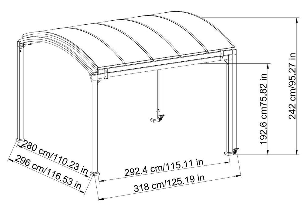 Altana Ogrodowa 3X5,7M wiata garażowa Rozsuwana Poliwęglan 8 mm