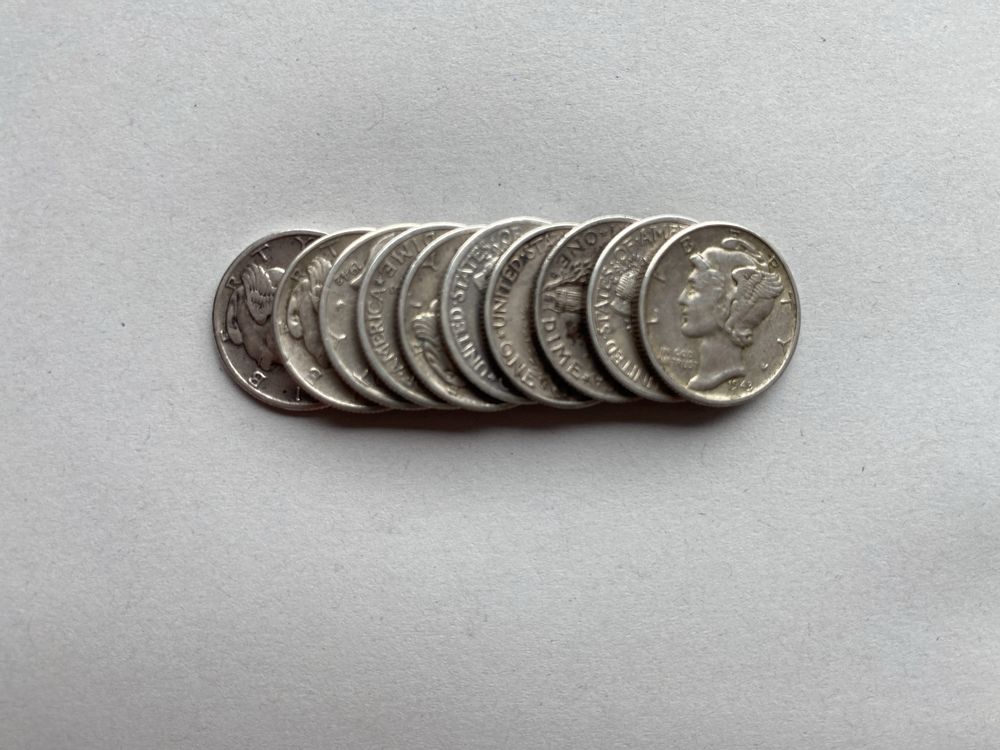 Zestaw 10x one merkury dime 1936-44 SREBRO