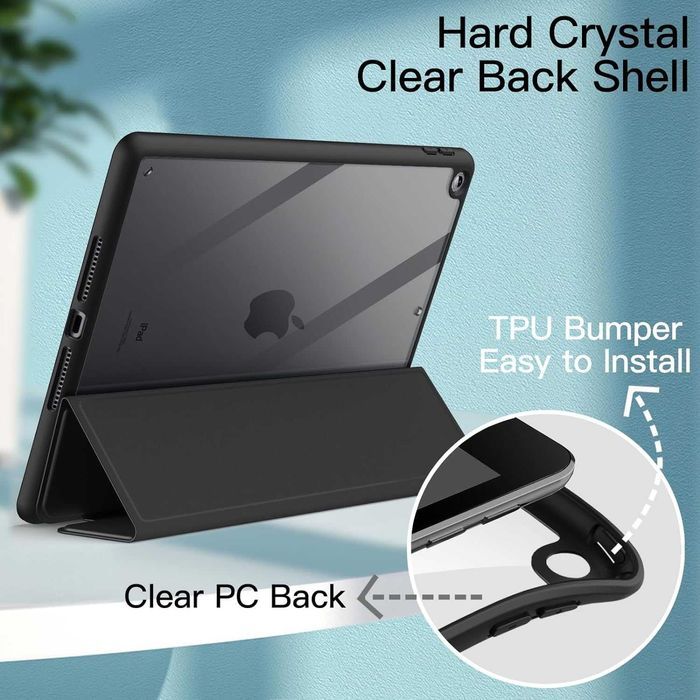 JETech iPad 10.2'' 7 8 9 Etui pancerne Pencil czarno clear stojak