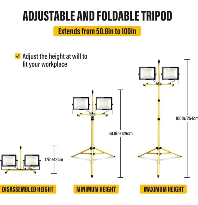 Zestaw 2 szt Reflektor roboczy LED RIGIDON 200 W ze statywem, 20000 lm