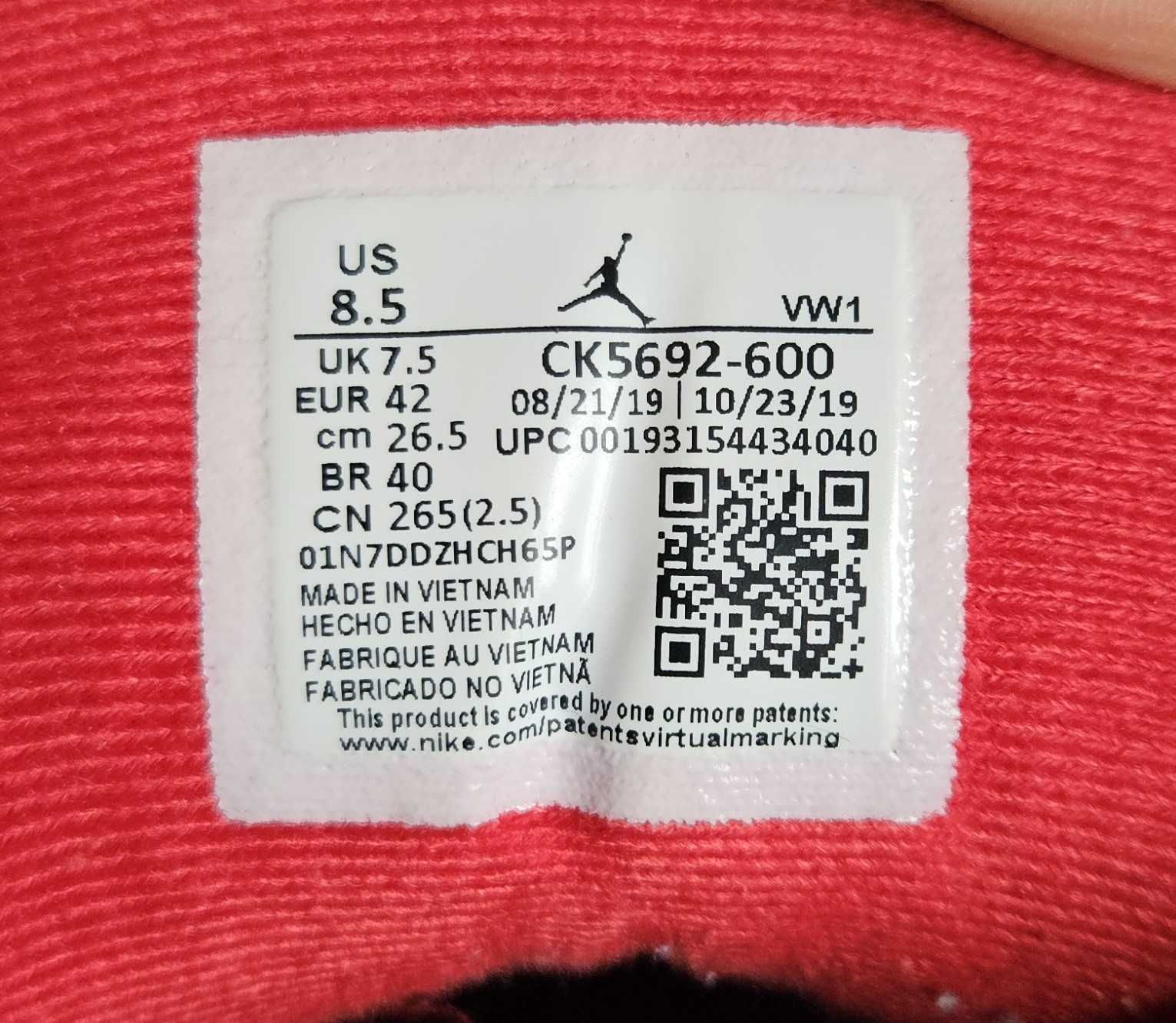 Air Jordan 3 SE Unite Red Cement 2019 8.5US/42EUR/26.5CM