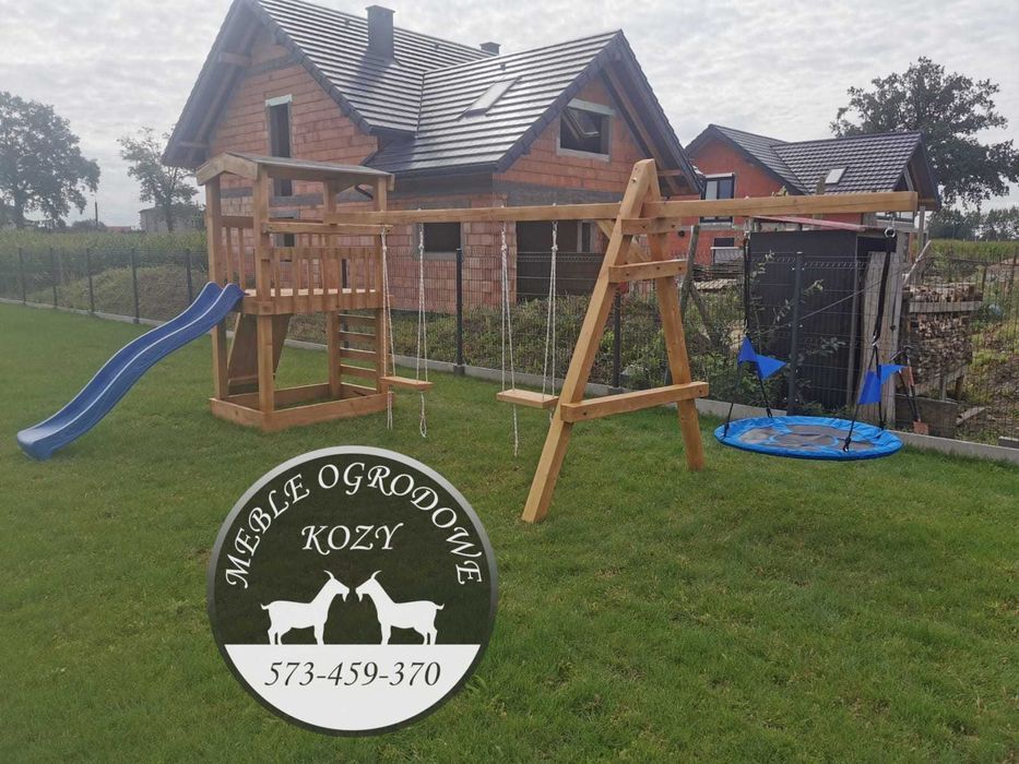 PROMKA! Drewniana huśtawka ogrodowa z grubych bali / Plac zabaw Stelaż