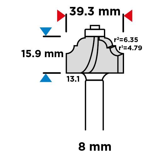 Frez Kształtowy Z Łożyskiem, Ozdobny, Hm, 39.3 X 15.9 Mm, Trzpień 8 Mm