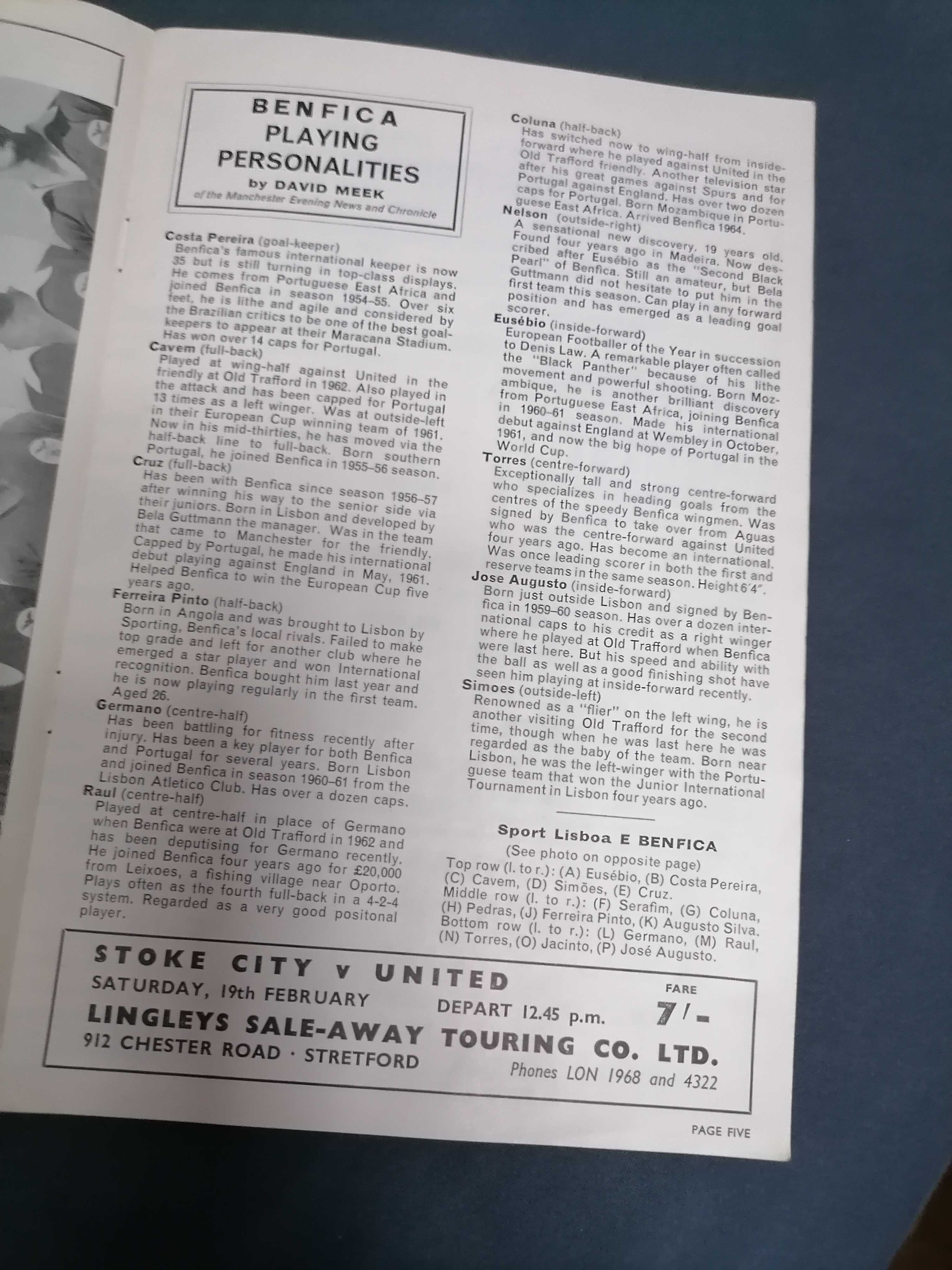 Programa MANCHESTER UNITED vs BENFICA Taça dos Campeões Europeus 1966