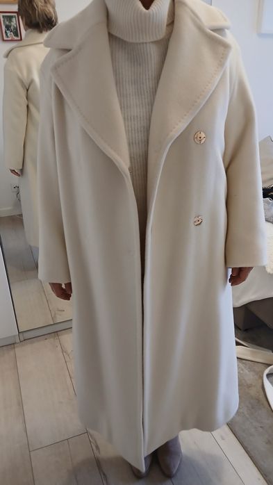 Płaszcz damski śmietankowy S. 100%WEŁNA PIĘKNY,  NOWY!