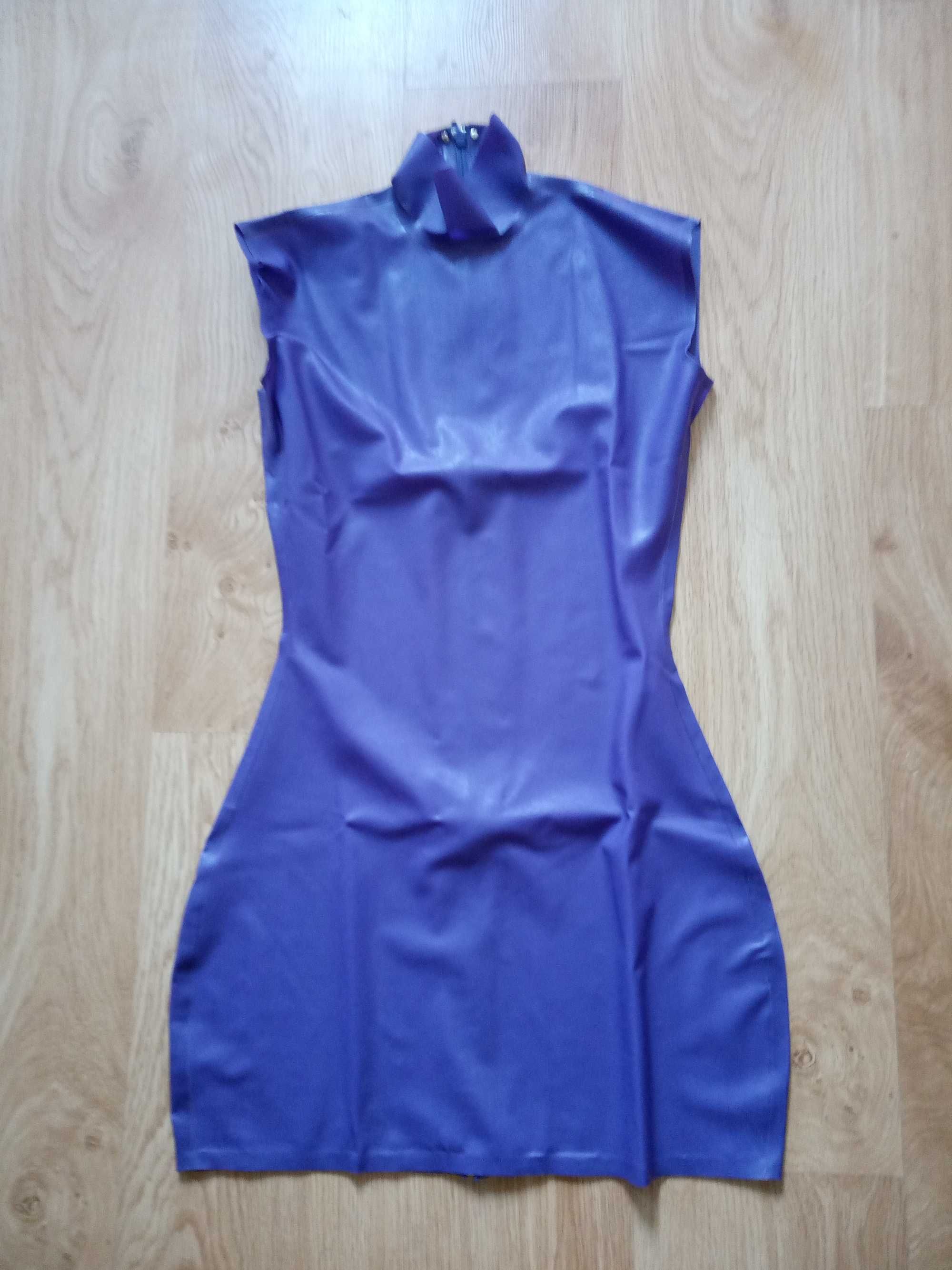 885/ OD RĘKI sukienka M suknia fioletowa zamek przebranie latex lateks