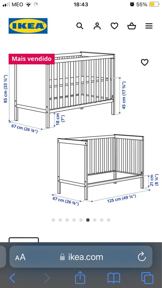 Cama de grades com colchao. Como nova . 1,20/0,6 Ikea