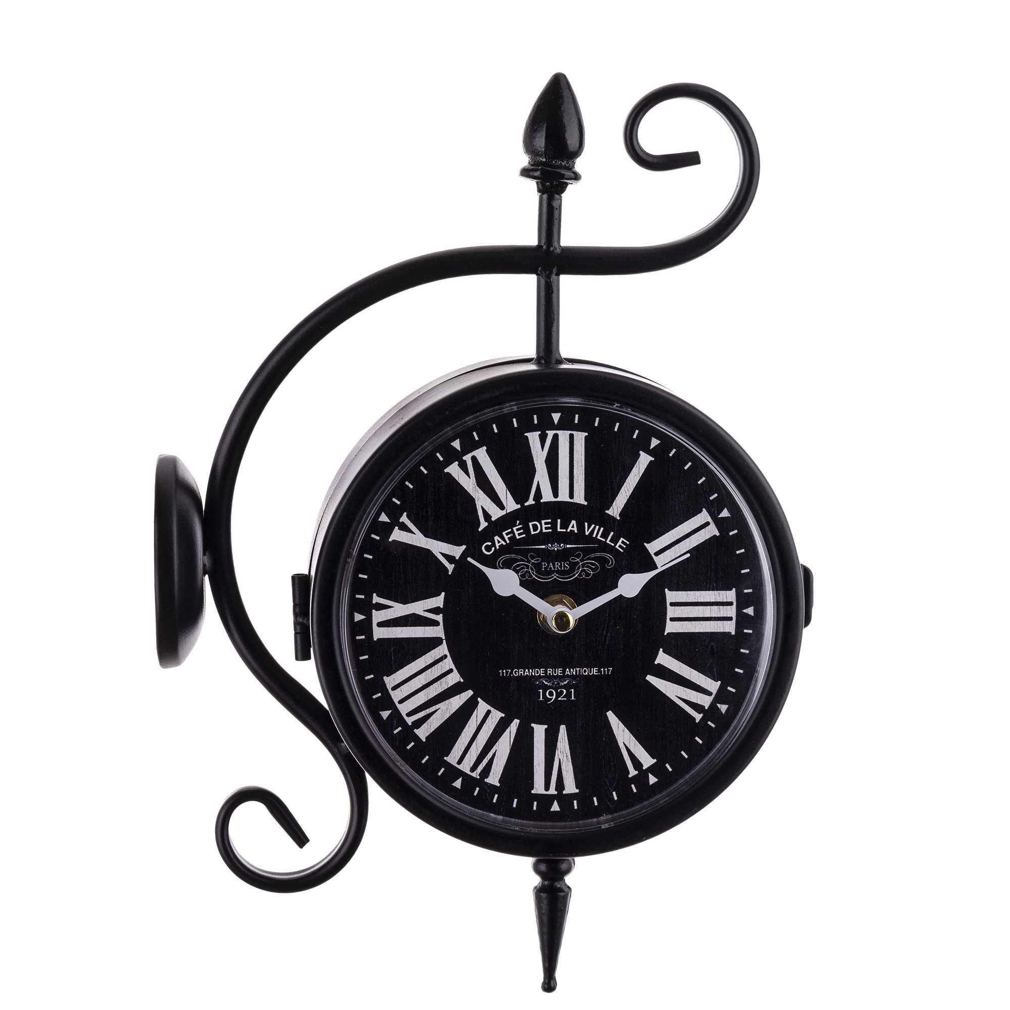 Stylowy czarny dwustronny zegar ścienny dworcowy retro vintage 164070