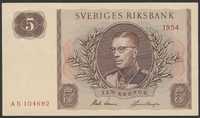 Szwecja 5 koron 1954 - król Gustaw VI Adolf - stan UNC -