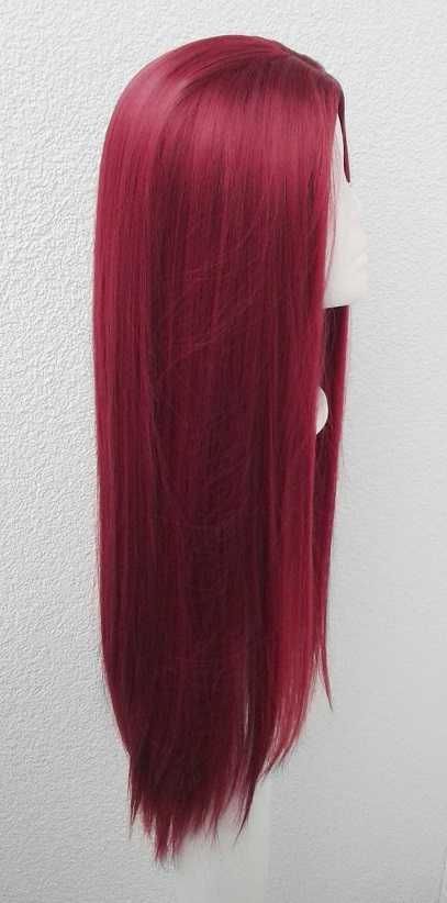 Peruka czerwone wino długa czerwona brodowa cosplay wig bez grzywki