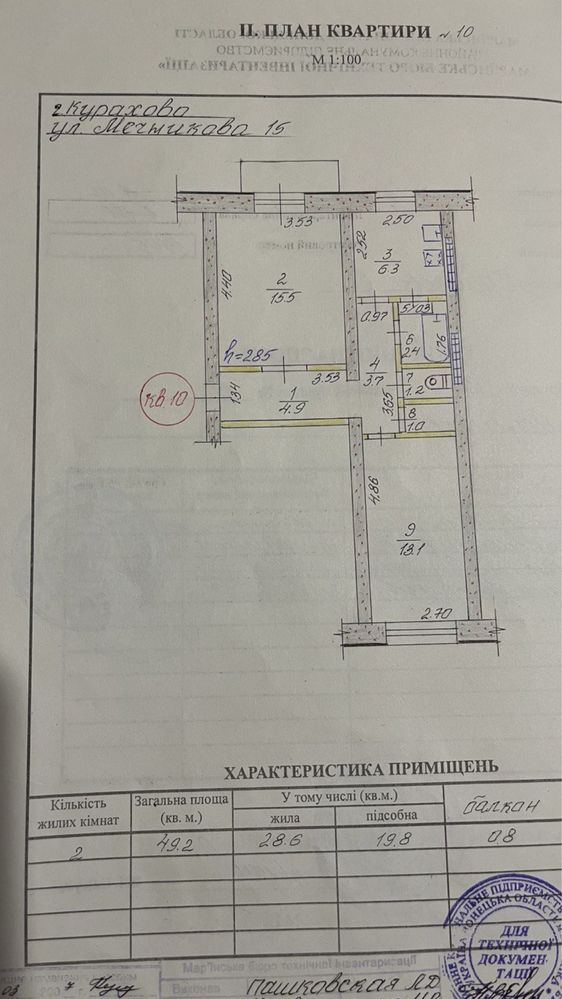 Продам двушку на площади Мира в Курахово.