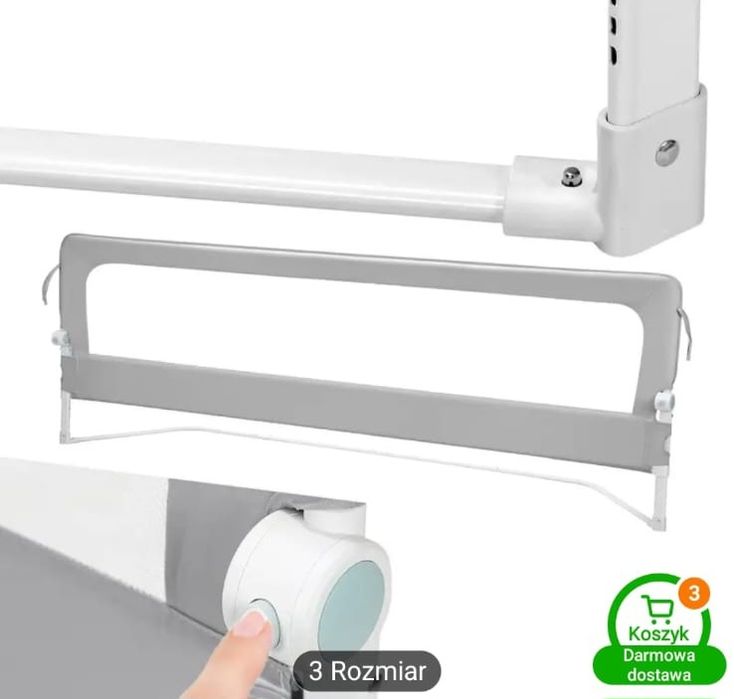 Barierka ochronna do łóżka dla dzieci uchylana  180 cm szara T22
