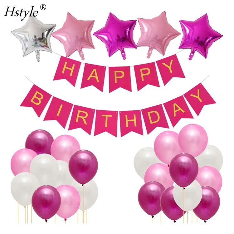 Balony z banerem różowe, okolicznościowe, urodzinowe