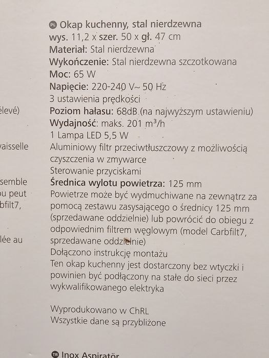 Okap kuchenny stał nierdzewna