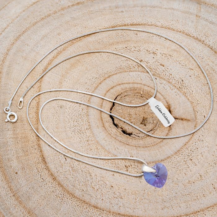 Srebrny Łańcuszek Żmijka + Serce Swarovski Srebro 925 Prezent Dla Kobi