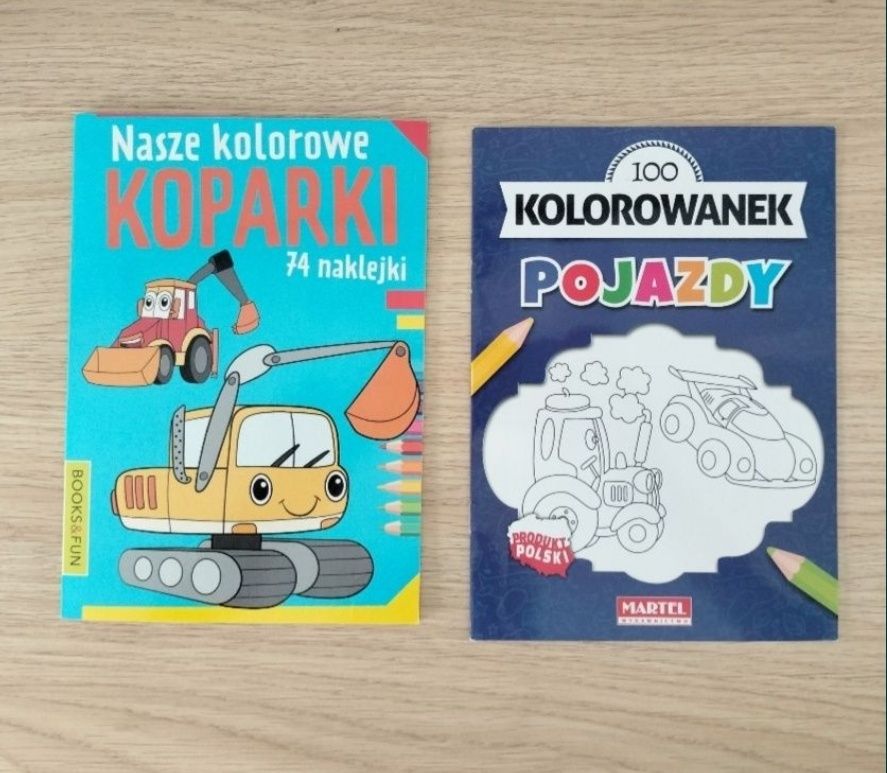 2 x kolorowanki z tatuażami i naklejkami samochody maszyny budowlane