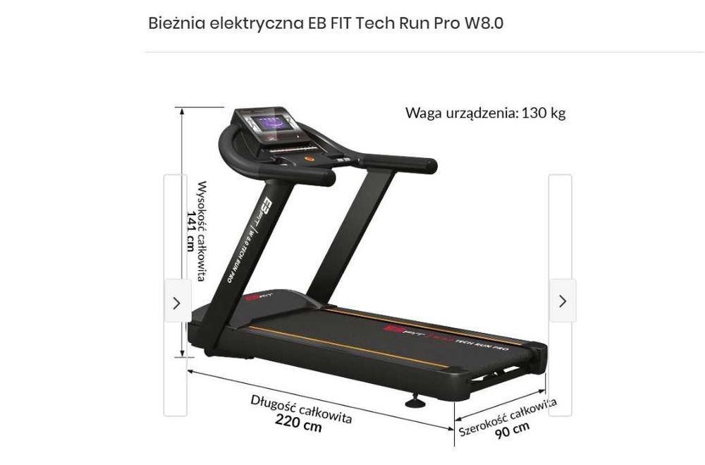 Bieżnia elektryczna EB FIT Tech Run Pro W8.0