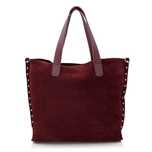 VERA PELLE torebka damska zamszowa shopper z ćwiekami V407 c.bordowa